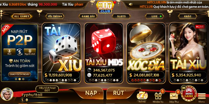 Hình ảnh Hitclub giao diện chính trải nghiệm game